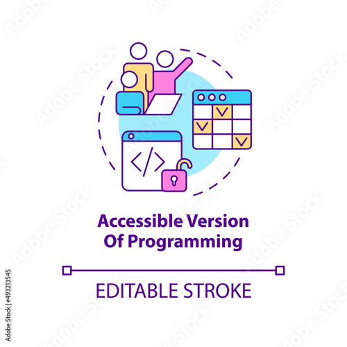 Accessible version of programming concept icon. Easy way to code. Tech macro trends abstract idea thin line illustration. Isolated outline drawing. Editable stroke. Arial, Myriad Pro-Bold fonts used