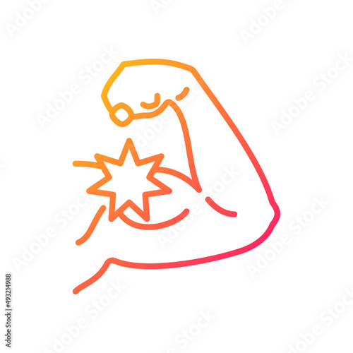 Soft tissue sarcoma gradient linear vector icon. Malignant tumor. Symptoms and treatment. Muscles swelling and cancer. Thin line color symbol. Modern style pictogram. Vector isolated outline drawing