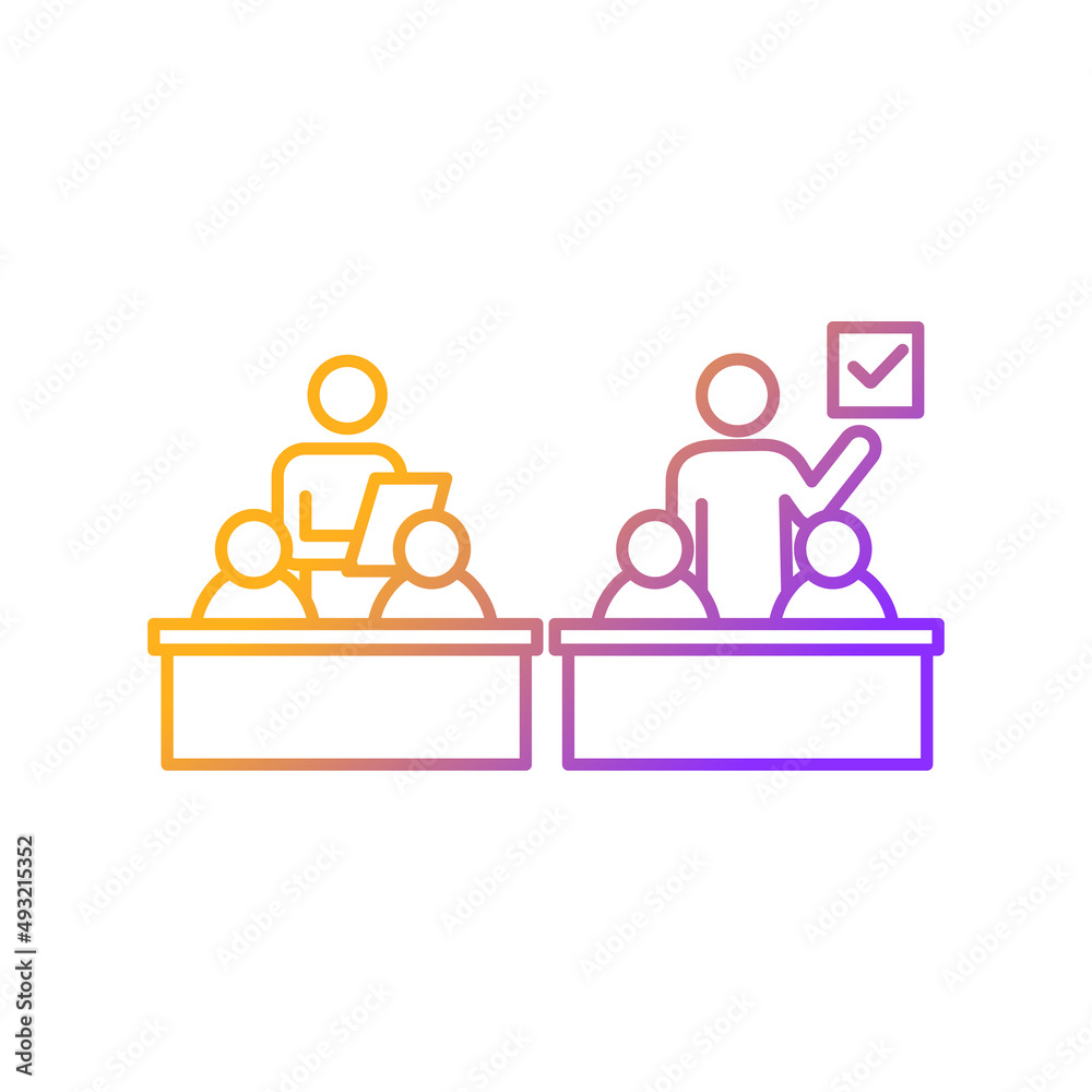 Inclusive education classroom gradient linear vector icon. Learning model. Children with disabilities integration. Thin line color symbol. Modern style pictogram. Vector isolated outline drawing Inclusive education classroom gradient linear vector icon. Learning model. Children with disabilities integration. Thin line color symbol. Modern style pictogram. Vector isolated outline drawing