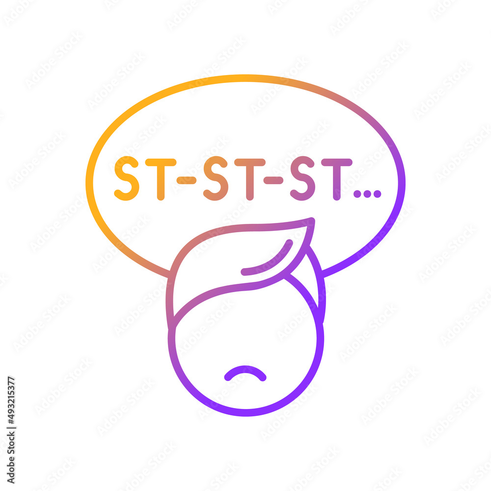 Stuttering child gradient linear vector icon. Speech and communication disorder. Disruption and repetition of sounds. Thin line color symbol. Modern style pictogram. Vector isolated outline drawing Stuttering child gradient linear vector icon. Speech and communication disorder. Disruption and repetition of sounds. Thin line color symbol. Modern style pictogram. Vector isolated outline drawing
