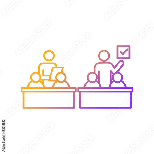 Inclusive education classroom gradient linear vector icon. Learning model. Children with disabilities integration. Thin line color symbol. Modern style pictogram. Vector isolated outline drawing
