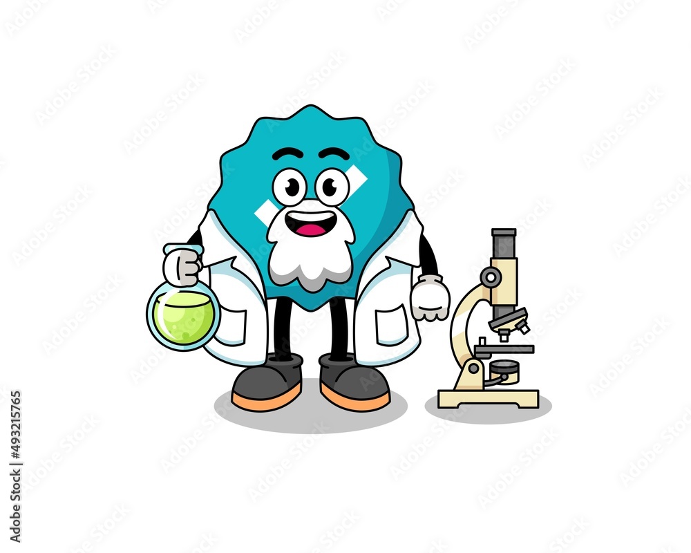 Mascot of verified sign as a scientist