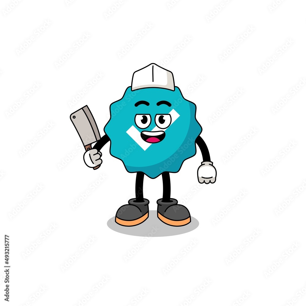 Mascot of verified sign as a butcher