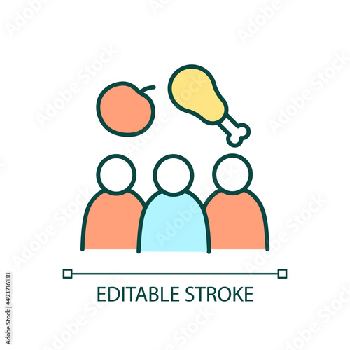 Population and food security RGB color icon. Lack of nutrition. Products shortage. Overpopulation. Isolated vector illustration. Simple filled line drawing. Editable stroke. Arial font used