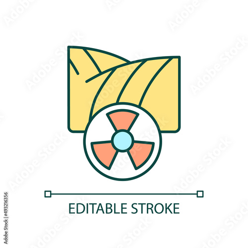 Radioactive contamination RGB color icon. Radiological pollution of land. Poisoned soil. Agriculture issue. Isolated vector illustration. Simple filled line drawing. Editable stroke. Arial font used
