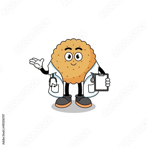 Cartoon mascot of biscuit round doctor