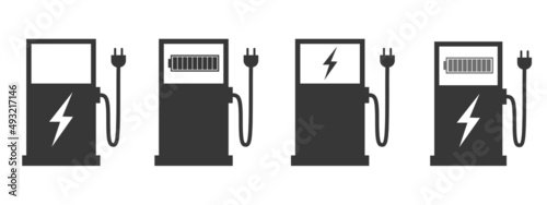 Car elecrtic charge symbols set. Vector illustration isolated on white background