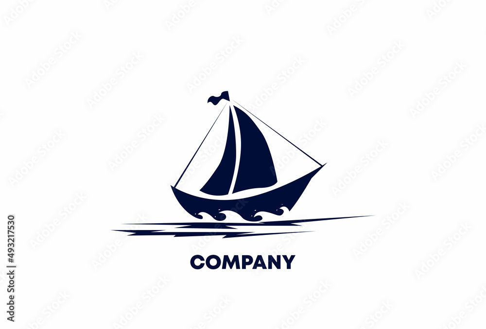 Fast sailing ship travel logo icon silhouette template Premium Vector