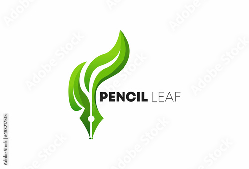 Nature vector pencil leaf logo design for education drawing icon symbol vector illustration Premium Vector