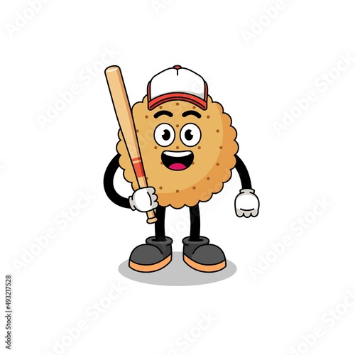 biscuit round mascot cartoon as a baseball player
