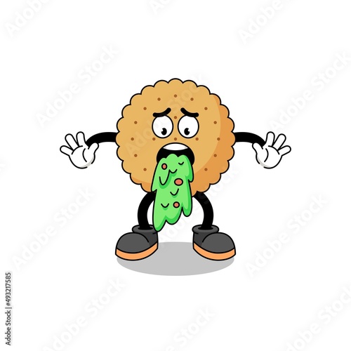 biscuit round mascot cartoon vomiting