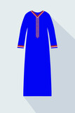 Blue embroidery arabian abaya in flat style. Muslim hijab, islamic female dress. Long dress vector illustration.