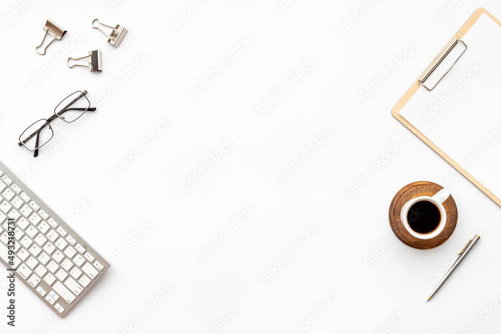 Fototapeta premium White office working place with computer and cup of coffee