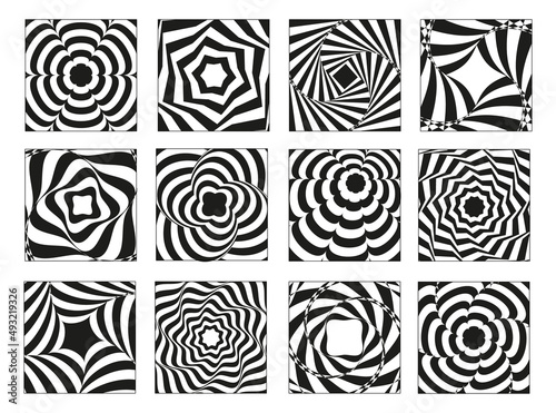 Obraz na plátně Set of Black and White Opt Art Background.