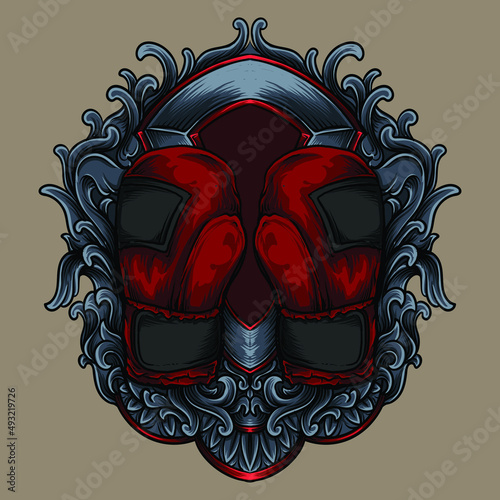 artwork illustration and t shirt design boxing glove  engraving ornament