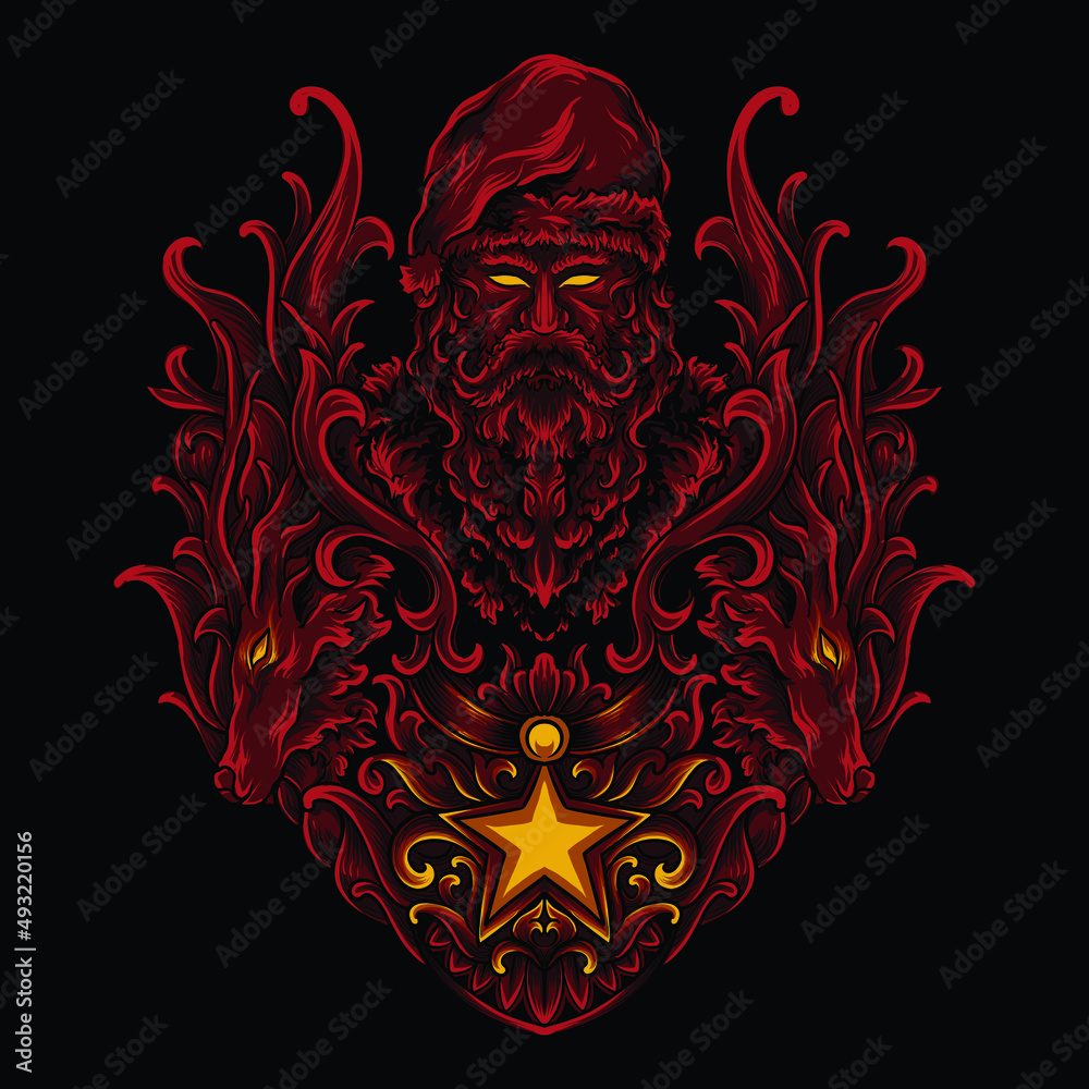 artwork illustration and t shirt design santa and deer engraving ornament