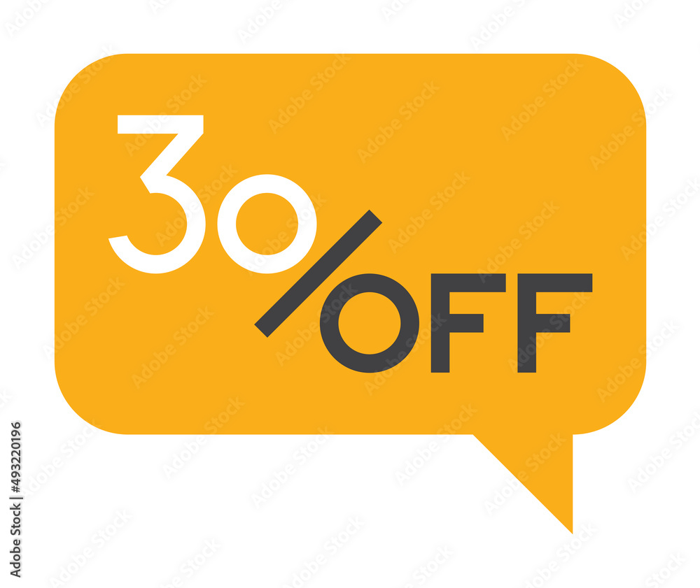 Sale promo marketing. Discount up to 30% off. Discount offer price label, symbol for advertising campaign in retail. Bubble. Isolated.
