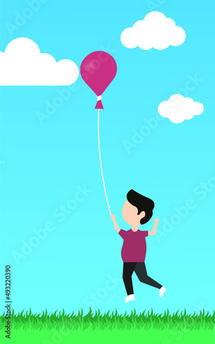 Business concept vector illustration. The man holding the flying balloon tight. editable vector.
