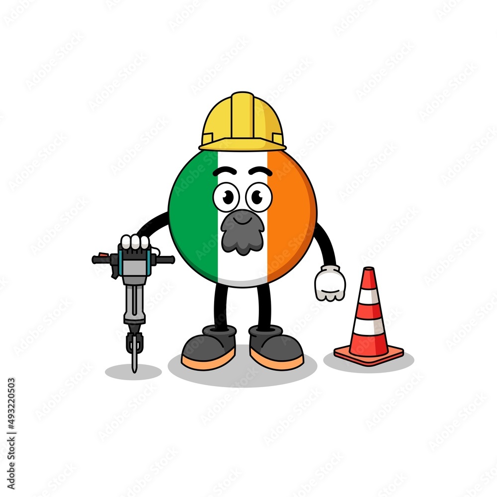 Character cartoon of ireland flag working on road construction Character cartoon of ireland flag working on road construction
