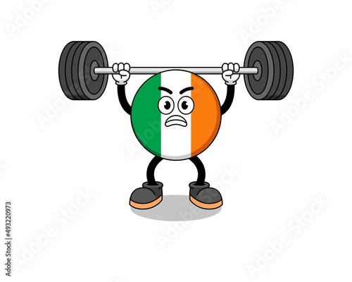 ireland flag mascot cartoon lifting a barbell