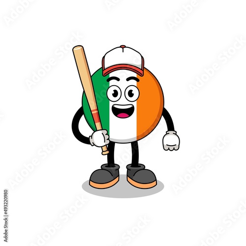 Photography ireland flag mascot cartoon as a baseball player
