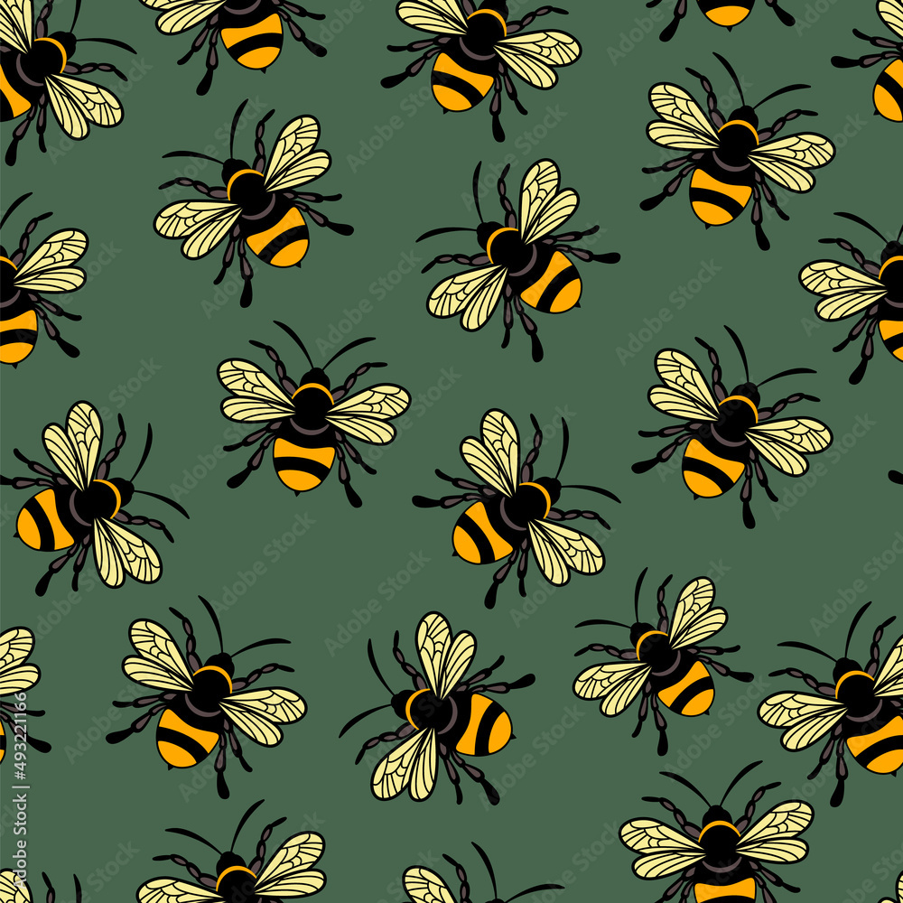 Vector seamless pattern with honey bee. For printing on fabrics, paper, textiles, decorative pillows. Vector seamless pattern with honey bee. For printing on fabrics, paper, textiles, decorative pillows.