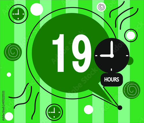 19 hour clock icon. vector green weather symbol