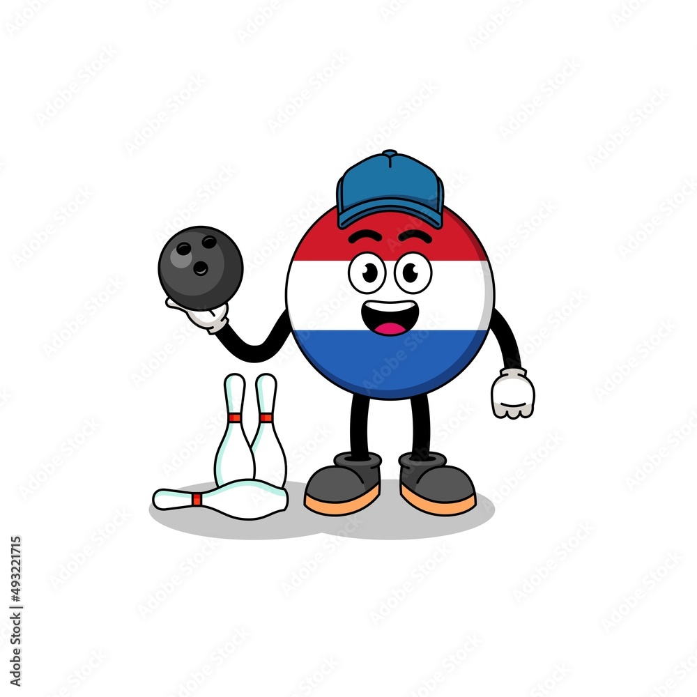 Mascot of netherlands flag as a bowling player Mascot of netherlands flag as a bowling player