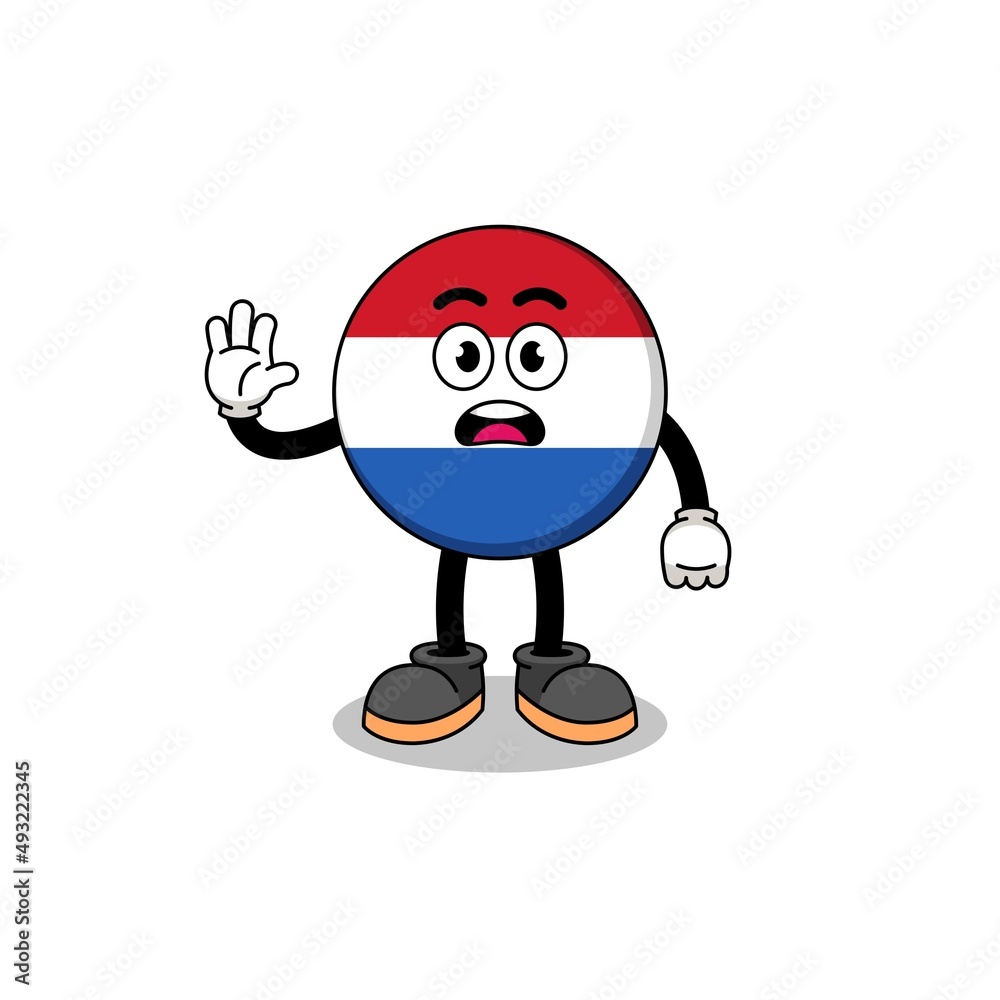 netherlands flag cartoon illustration doing stop hand
