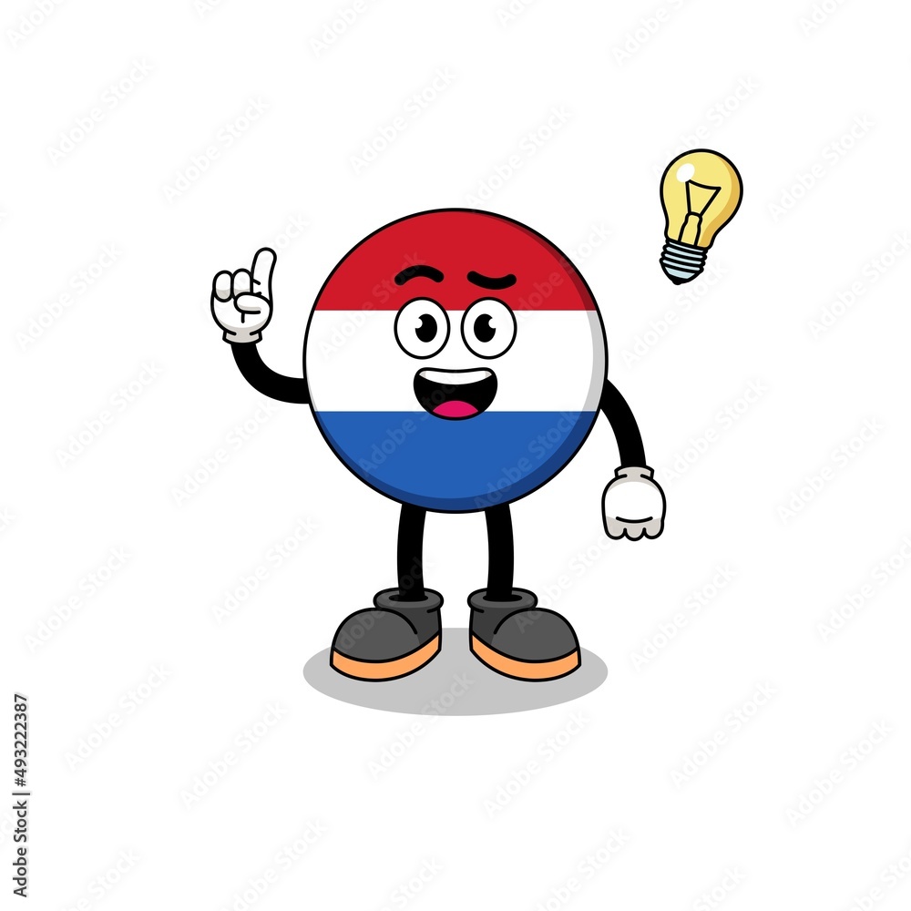 netherlands flag cartoon with get an idea pose