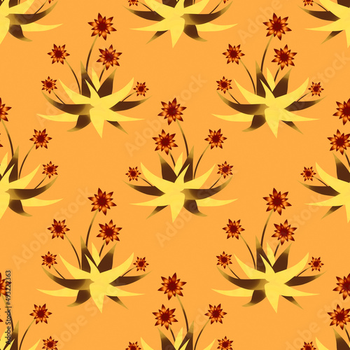 Tropic plants with flowers and leaves  seamless pattern.