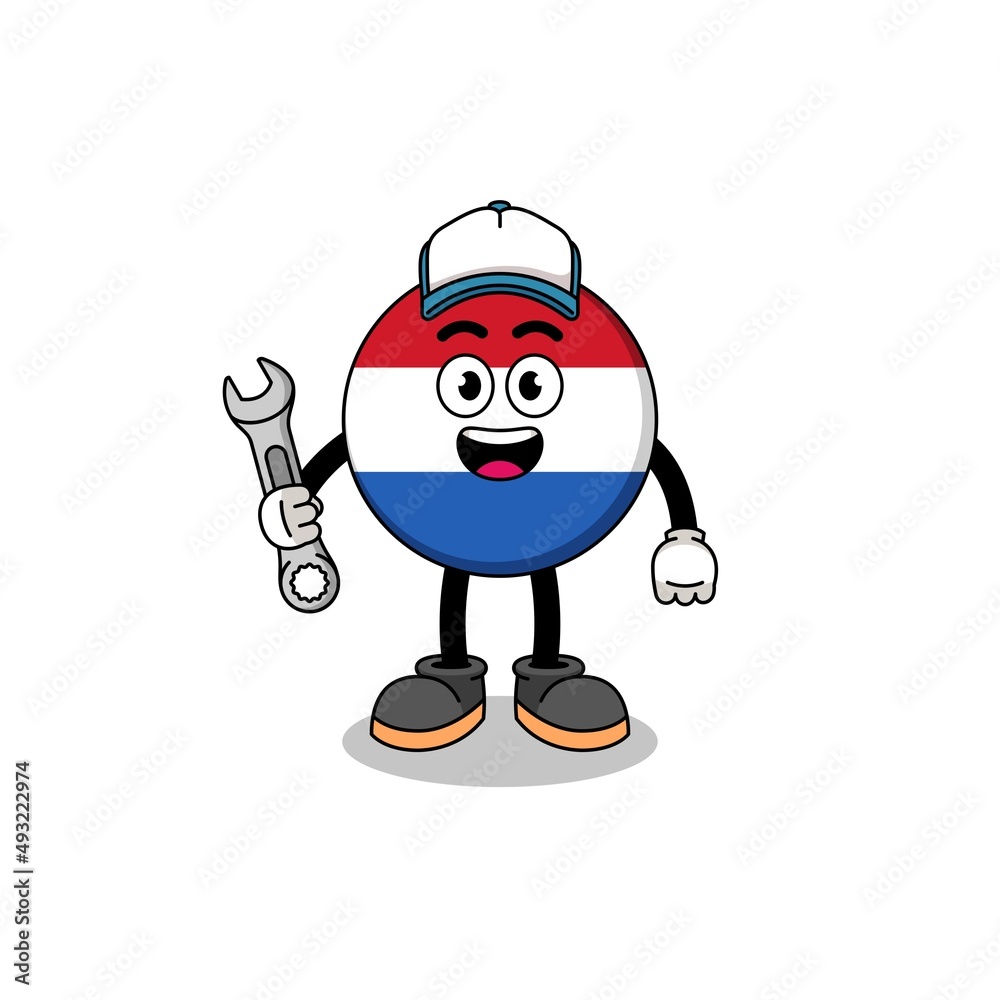 netherlands flag illustration cartoon as a mechanic netherlands flag illustration cartoon as a mechanic