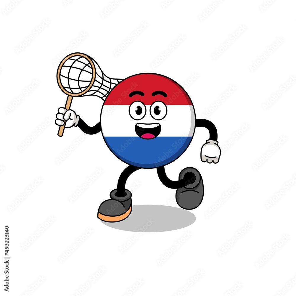 Cartoon of netherlands flag catching a butterfly