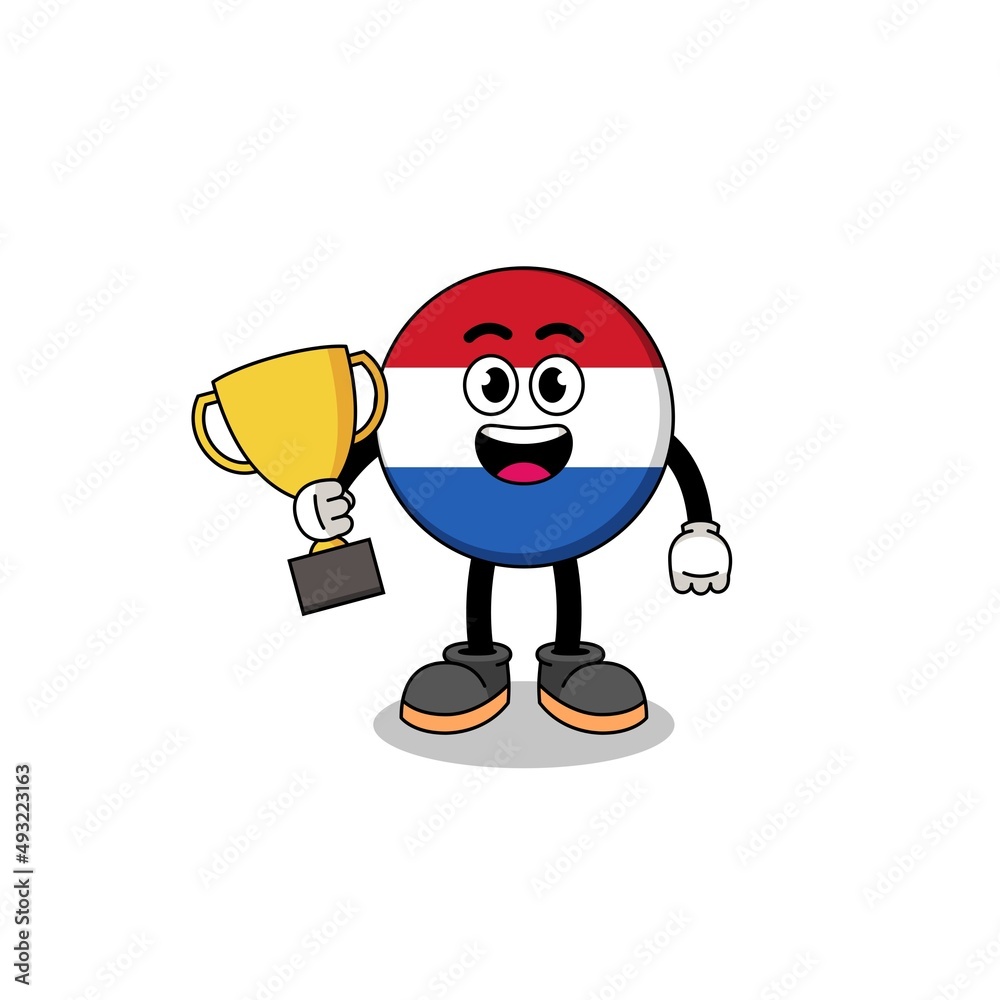 Cartoon mascot of netherlands flag holding a trophy Cartoon mascot of netherlands flag holding a trophy