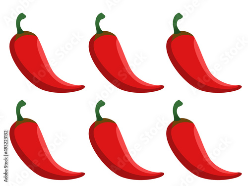 illustration of a set of hot peppers on a white background, for printing on a tablecloth, posters, on clothes, utensils, textiles, household goods, an icon. 