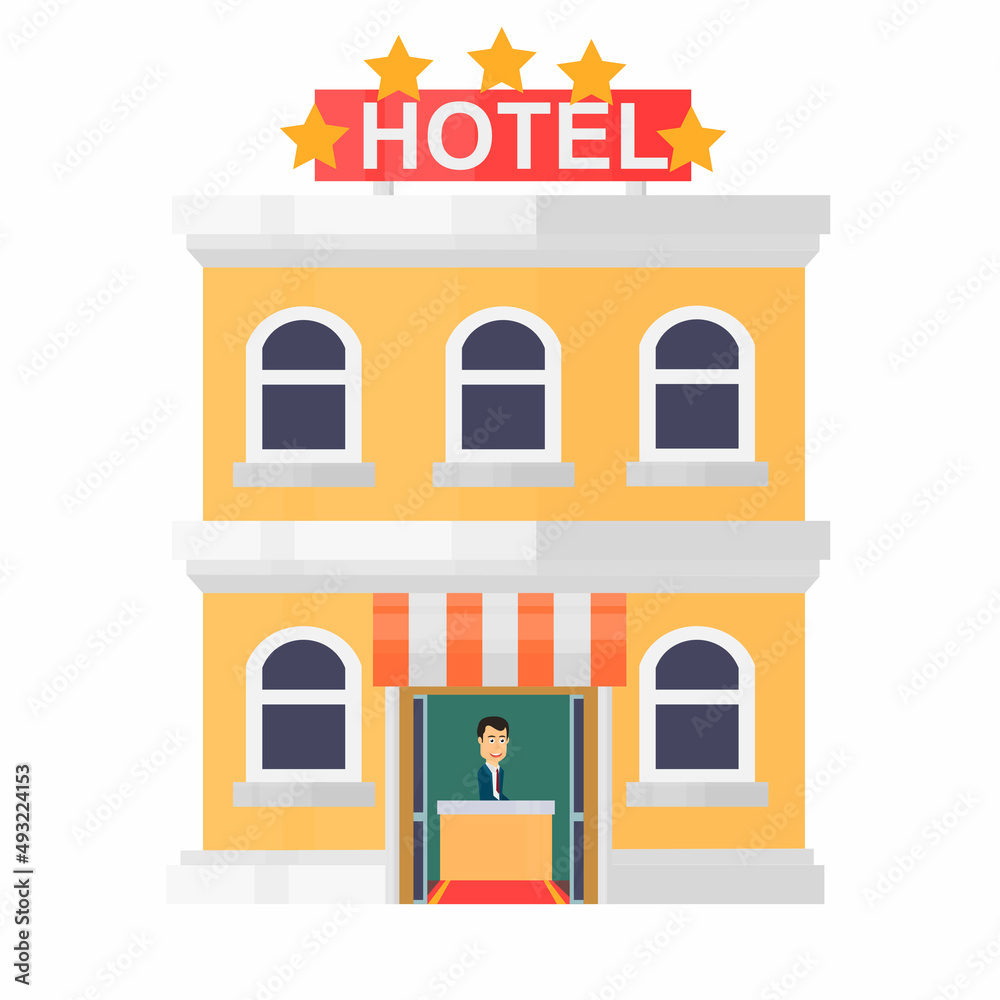 Hotel building. Five-star hotel, vector illustration