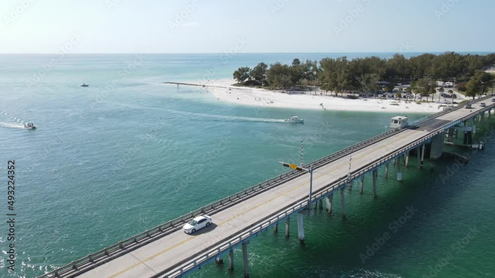 aerial spinning to the north and Coquina Beach and park from Longboat Pass in Sarasota, Florida aerial spinning to the north and Coquina Beach and park from Longboat Pass in Sarasota, Florida