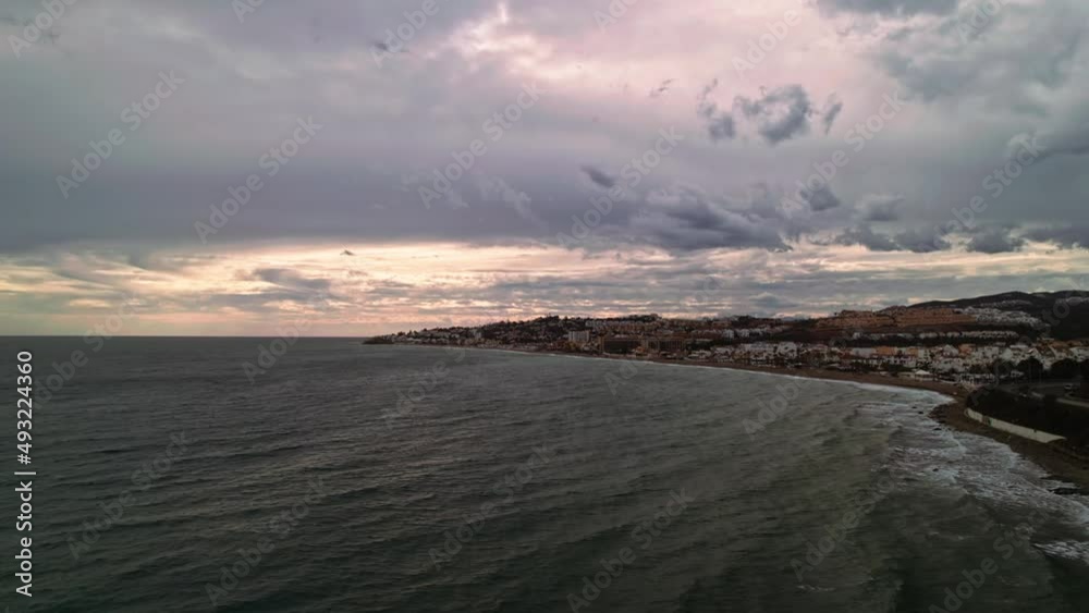 Aerial panoramic view of the coastline on a cloudy day Aerial panoramic view of the coastline on a cloudy day