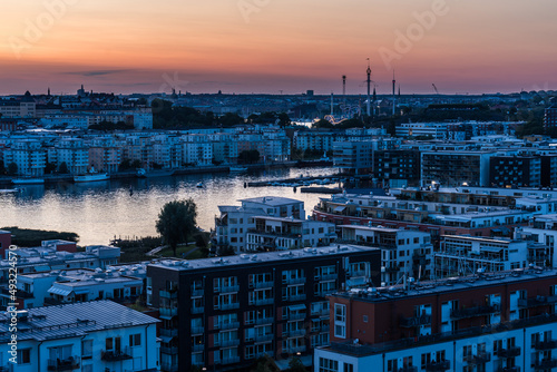 Stockholm, Sweden - Colorful sunset with a view over the city skyline taken from the Radisson hotel roof photo