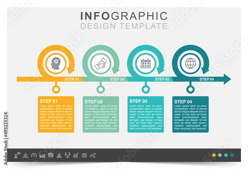 Infographic business timeline step for work, management to target, work plan, business data, icon set