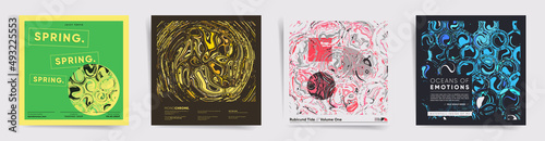 Abstract square design template for social media posts, album covers, posters and presentations, event card and decorative backgrounds. Vector set of spring digital conceptual layouts. 