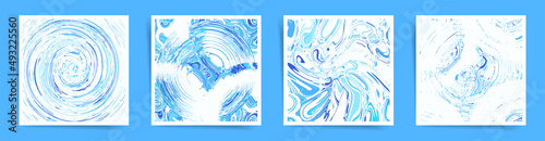 Abstract square design template for social media posts, album covers, posters and presentations, event card and decorative backgrounds. Vector set of water drops and droplets, water surface layouts. 