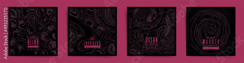 Abstract square design template for social media posts, album covers, posters and presentations, event card and decorative backgrounds. Vector set of space hurricane and futuristic tornado layouts. 