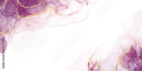 Abstract Purple Liquid alcohol ink white background photo