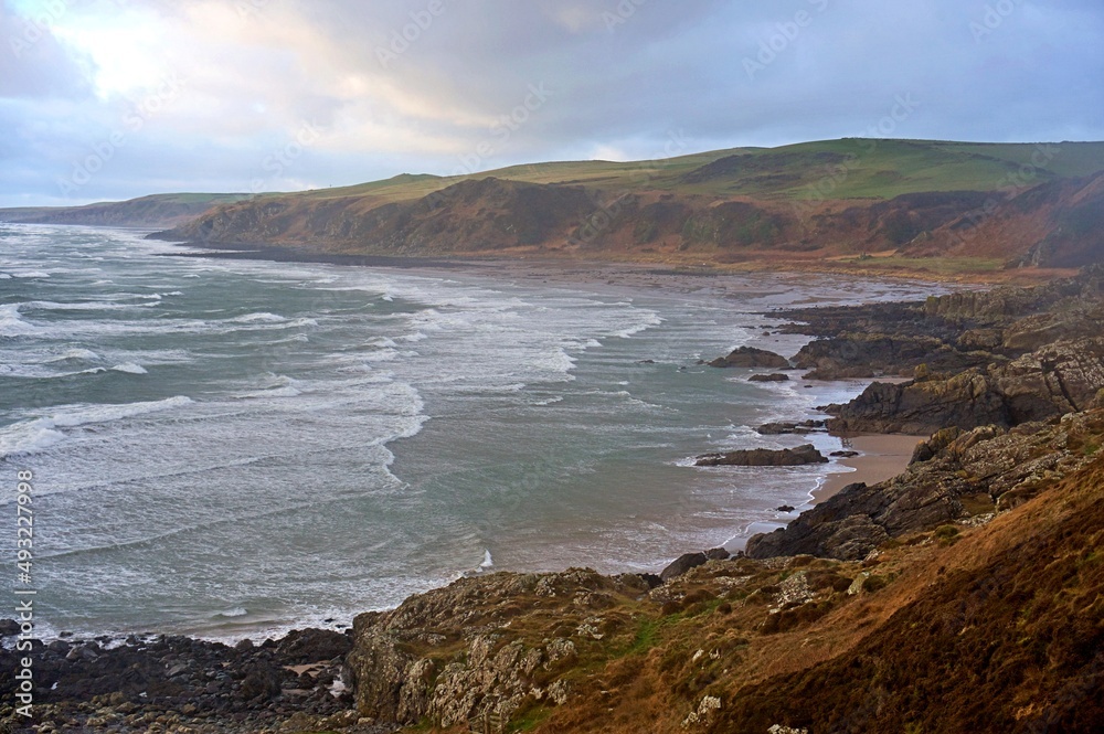 view of Killantringan bay Dumfries and Galloway on a stormy January day view of Killantringan bay Dumfries and Galloway on a stormy January day