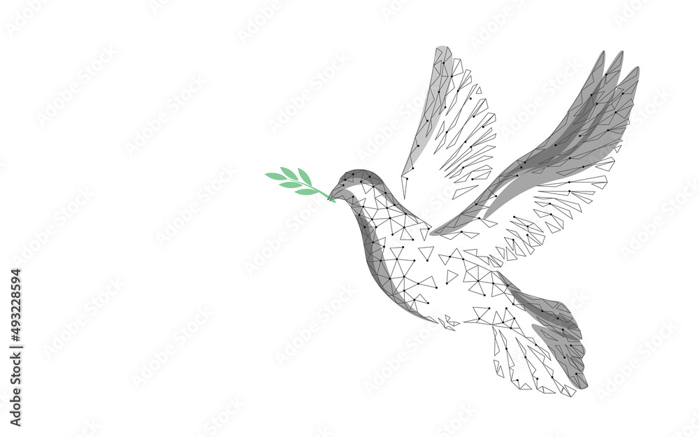 Low poly art dove of peace. World Day pigeon hope emblem against military conflict violence poster drawing sketch. National bird stop no war vector illustration Low poly art dove of peace. World Day pigeon hope emblem against military conflict violence poster drawing sketch. National bird stop no war vector illustration
