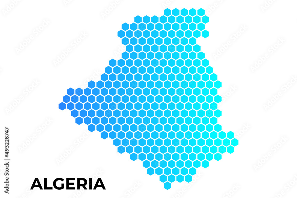 Algeria map digital hexagon shape on white background vector illustration