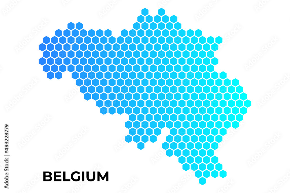 Belgium map digital hexagon shape on white background vector illustration