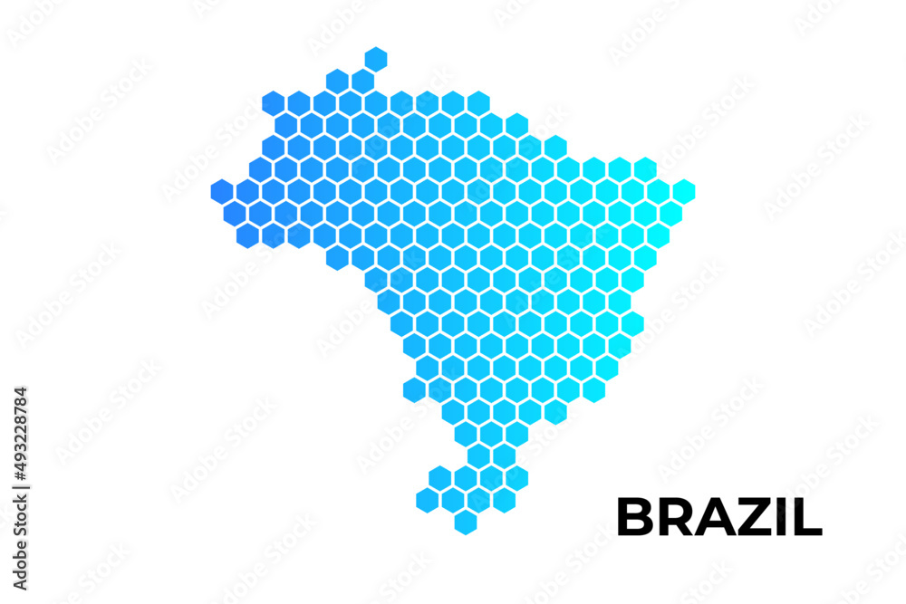 Brazil map digital hexagon shape on white background vector illustration