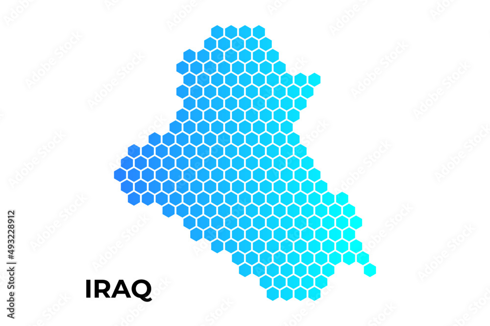 Iraq map digital hexagon shape on white background vector illustration